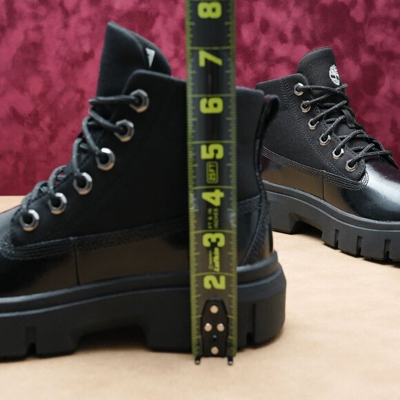 Timberland Women Greyfield Black Canvas Patent Leather Lace-up Stomp Boots sz 7 - Picture 8 of 8